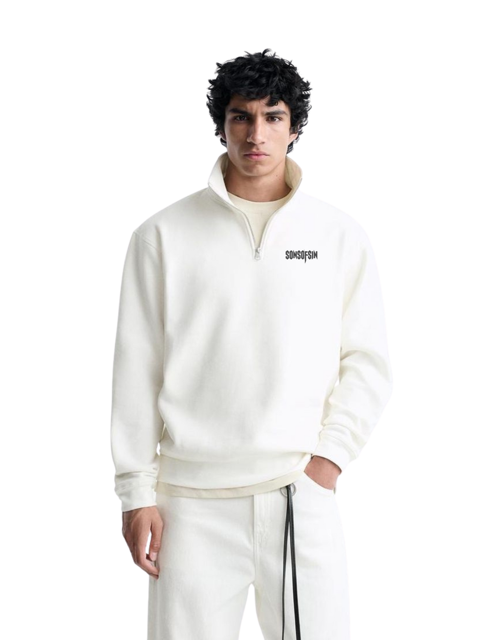 BASIC Half Zipper Sweatshirt White