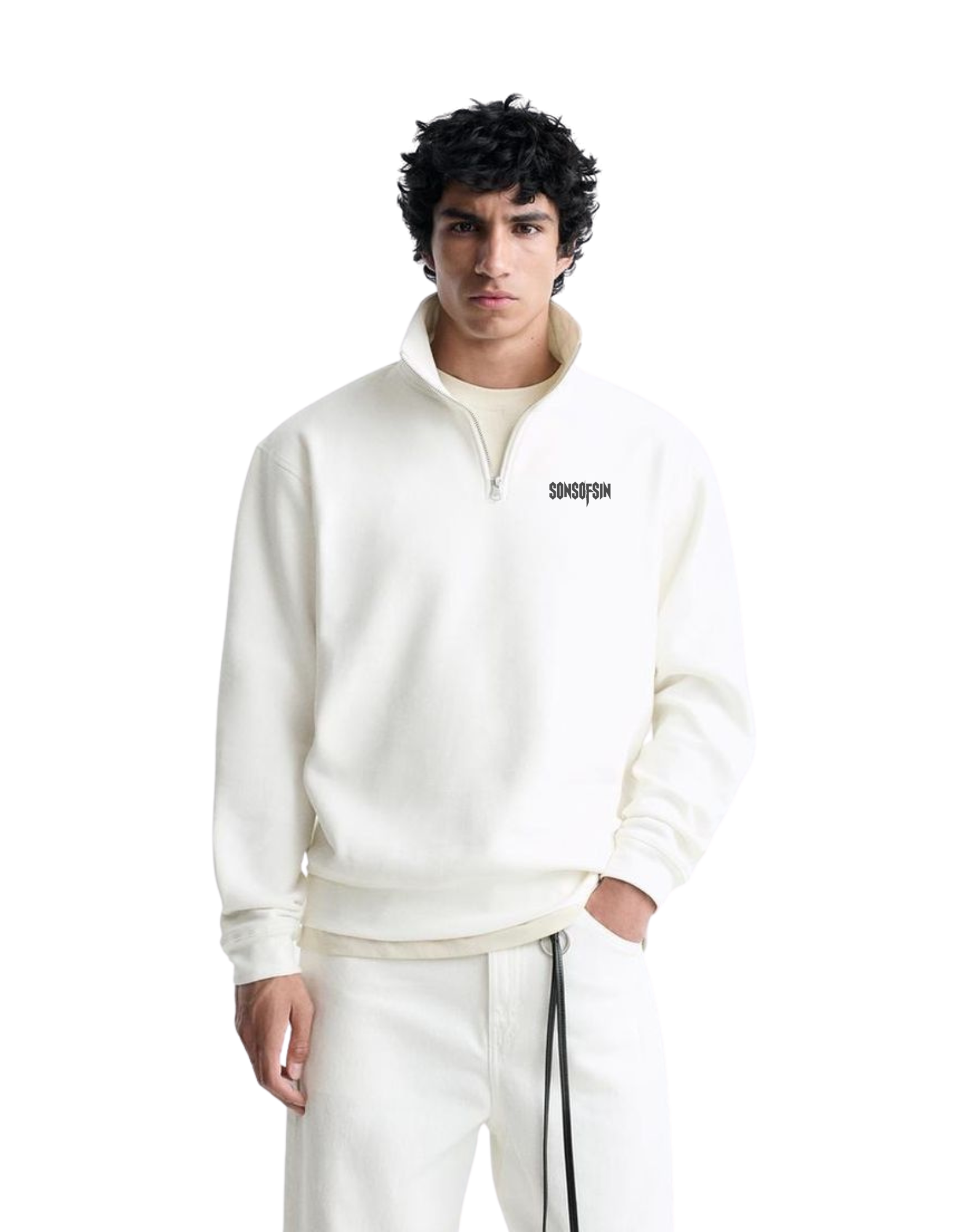 BASIC Half Zipper Sweatshirt White