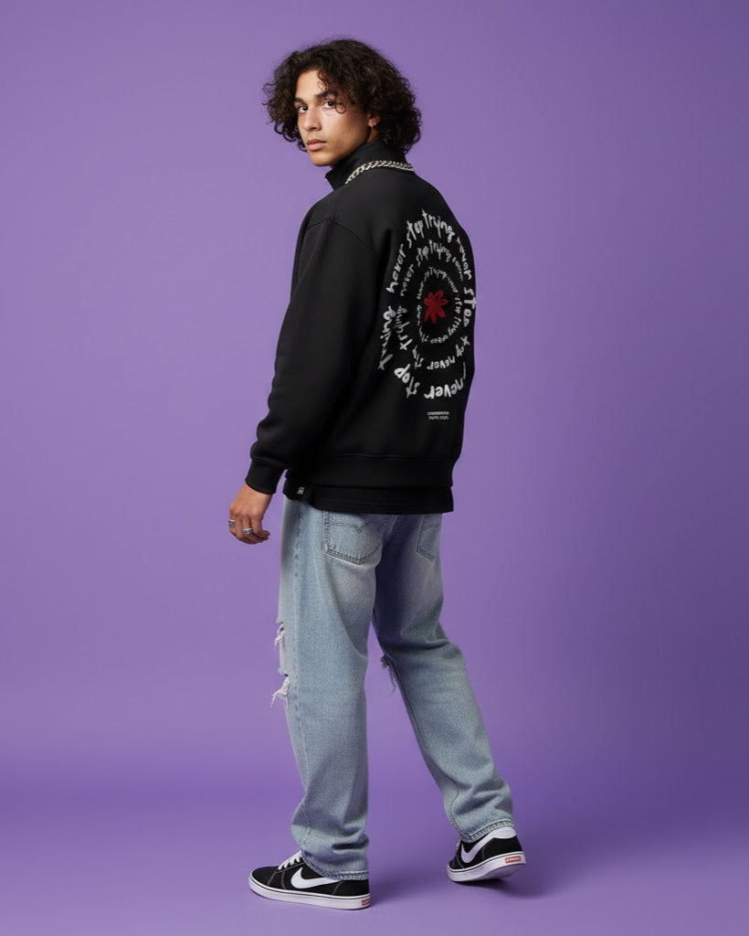 NEVER STOP TRYING Half Zipper Sweatshirt
